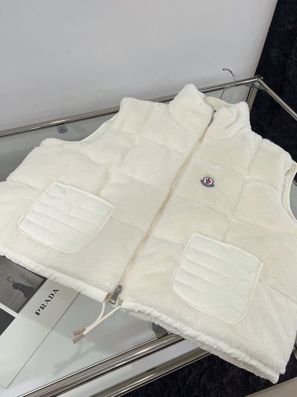 Moncler Cream Quilted Sherpa Vest - Women's Sleeveless Puffer - Picture 3 of 9